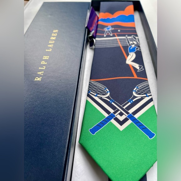 🎁RL HOLIDAY 25'🎁🆕💯US OPEN RALPH LAUREN PURPLE LABEL LUXURY TENNIS MOTF TIE🔥 - Picture 7 of 16